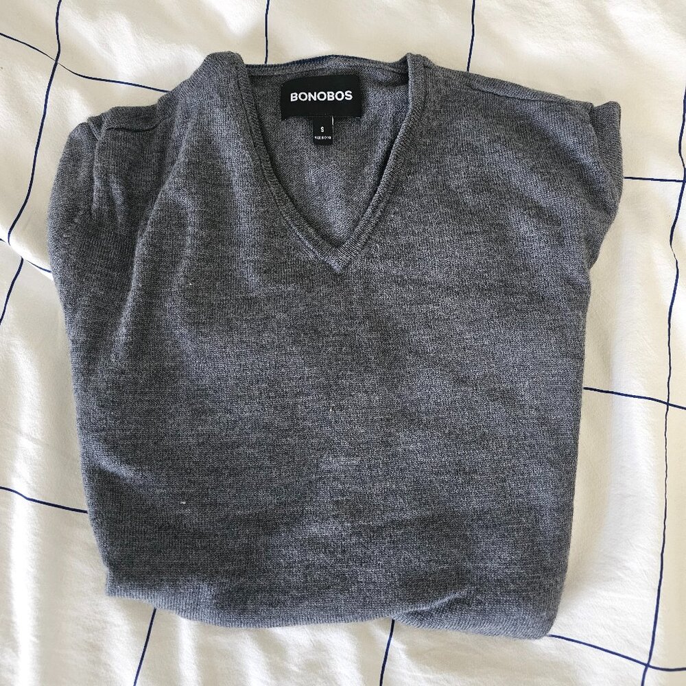 Bonobos Men’s V-Neck Sweater – Dark Gray - New – Classic Fit – Size S